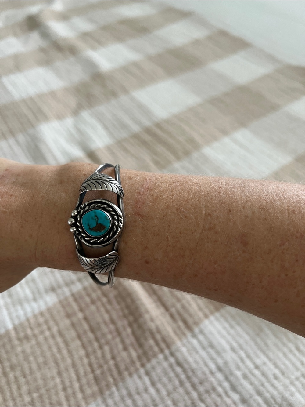 Sterling Silver Cuff Bracelet with Turquoise Stone - Picture 2 of 8